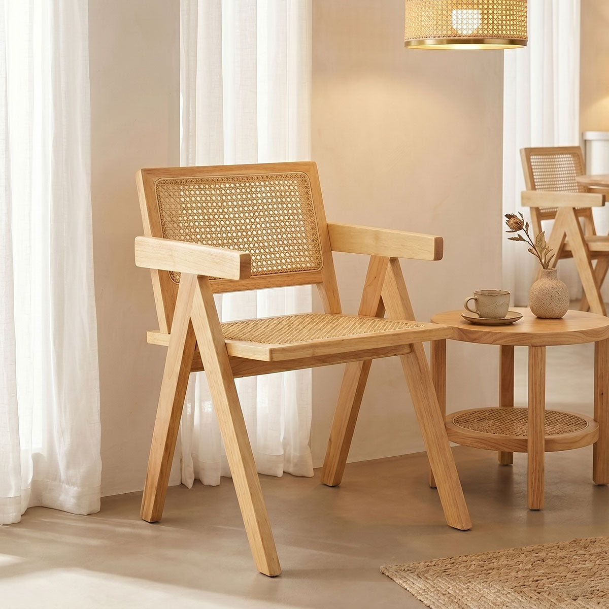 Πολυθρόνα Winslow  rubberwood-rattan σε φυσική απόχρωση 51x54x80εκ - Pakobazaar