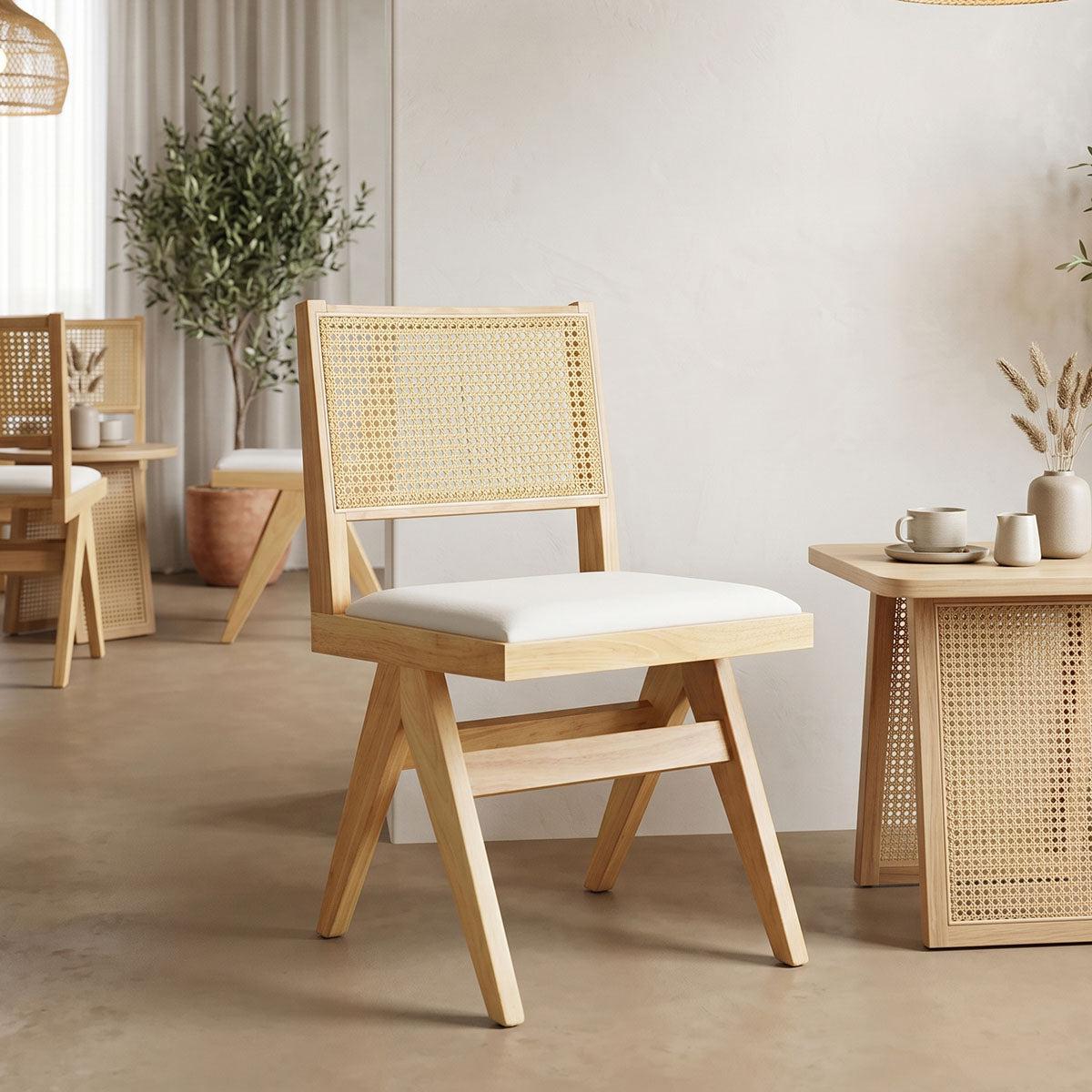 Καρέκλα Winslow  rubberwood σε φυσική απόχρωση-ύφασμα λευκό 46x58x80εκ - Pakobazaar