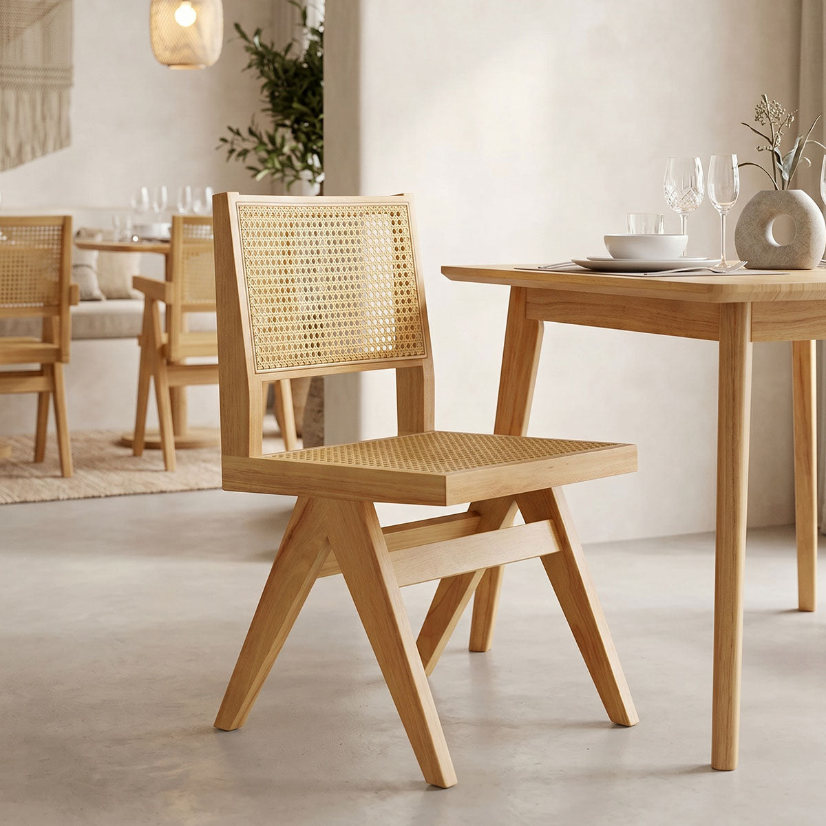 Καρέκλα Winslow  rubberwood-rattan σε φυσική απόχρωση 46x58x80εκ - Pakobazaar