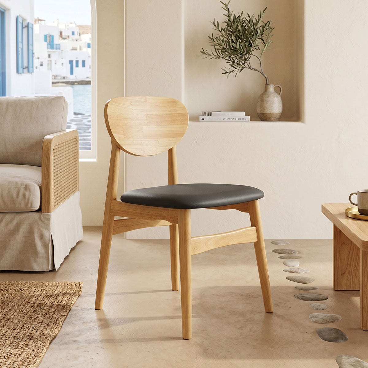 Καρέκλα Cardith  rubberwood-plywood σε φυσική απόχρωση-pu μαύρο 48x51x78εκ - Pakobazaar