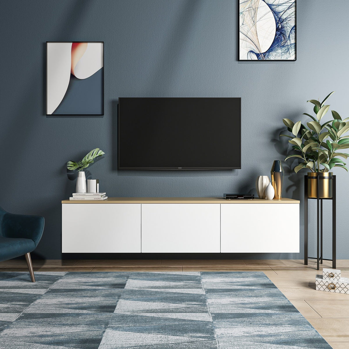 Έπιπλο Τηλεόρασης Sarakiniko Με Ράφια Λευκό - Δρυς 160x32x35 εκ. Μελαμίνης - Pakobazaar