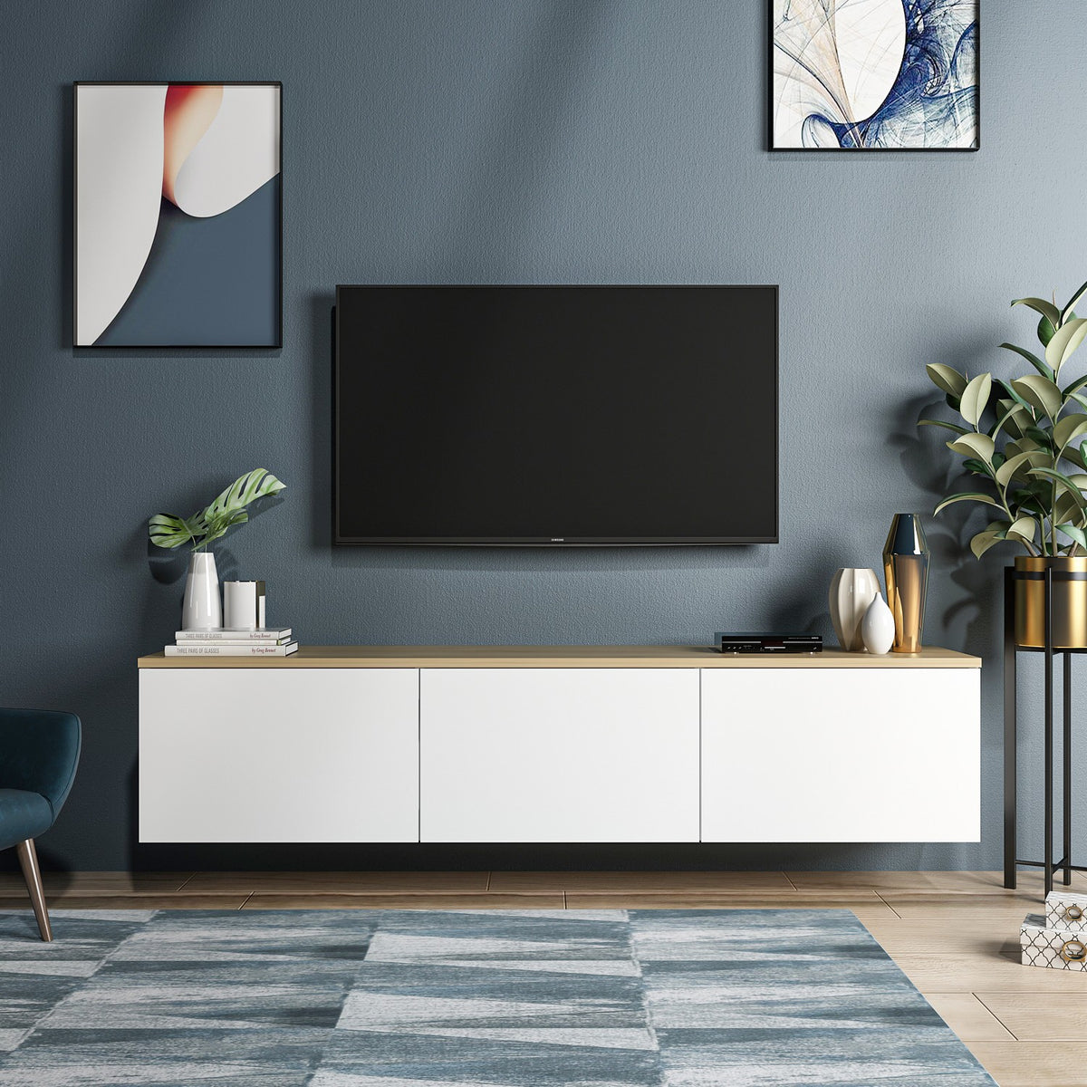 Έπιπλο Τηλεόρασης Sarakiniko Με Ράφια Λευκό - Δρυς 160x32x35 εκ. Μελαμίνης - Pakobazaar