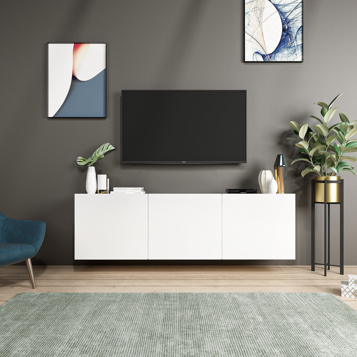 Έπιπλο Τηλεόρασης Vathypetro Με Ράφια Λευκό 150x31x44 εκ. Μελαμίνης