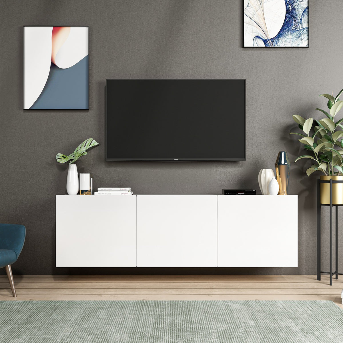 Έπιπλο Τηλεόρασης Vathypetro Με Ράφια Λευκό 150x31x44 εκ. Μελαμίνης