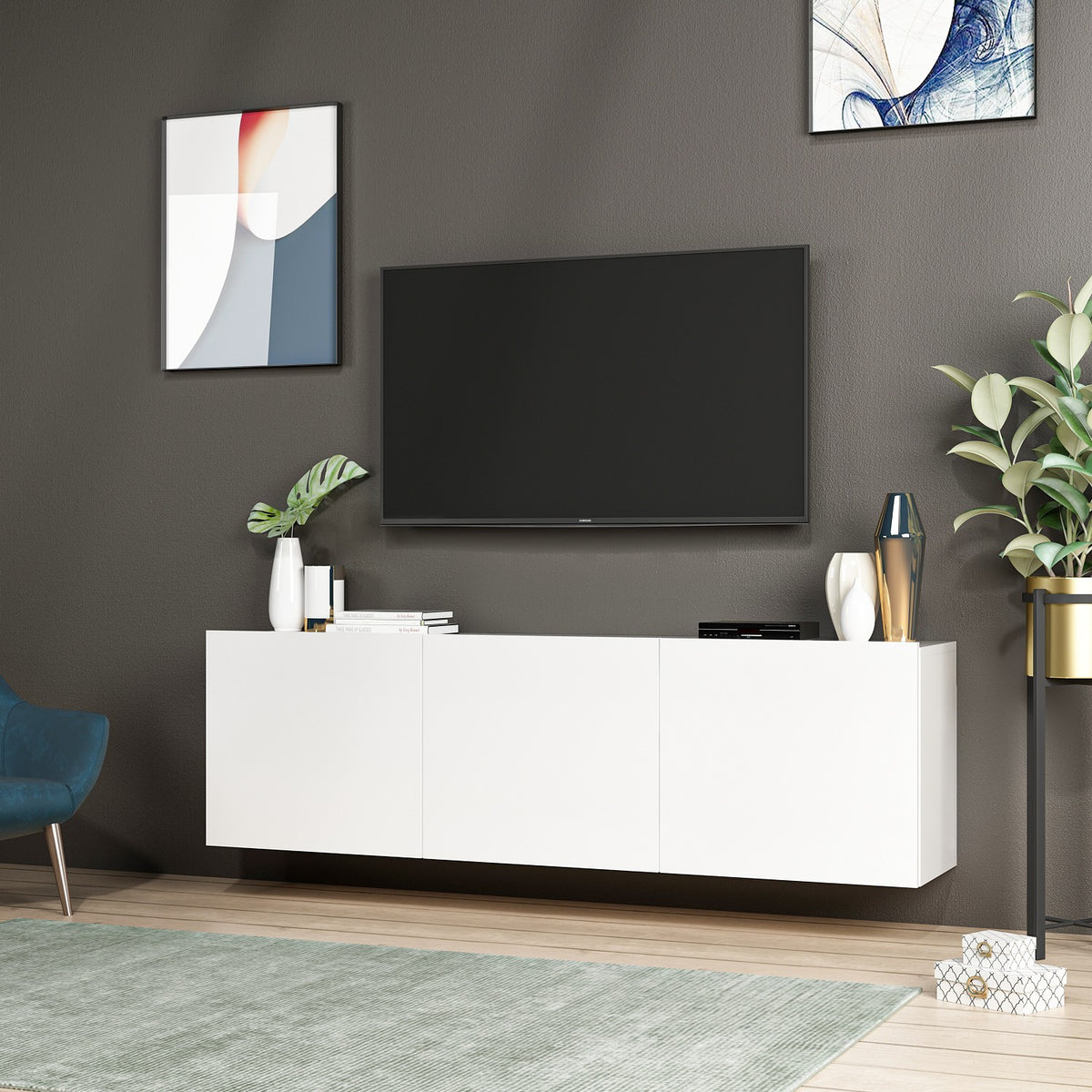 Έπιπλο Τηλεόρασης Vathypetro Με Ράφια Λευκό 150x31x44 εκ. Μελαμίνης
