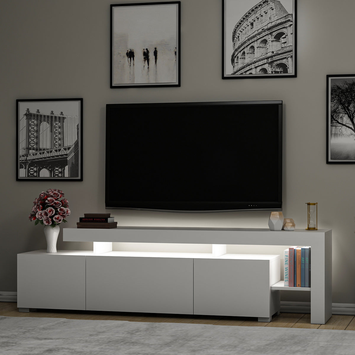 Έπιπλο Τηλεόρασης Sifnos Με LED Λευκό 192x37x53 εκ. Μελαμίνης