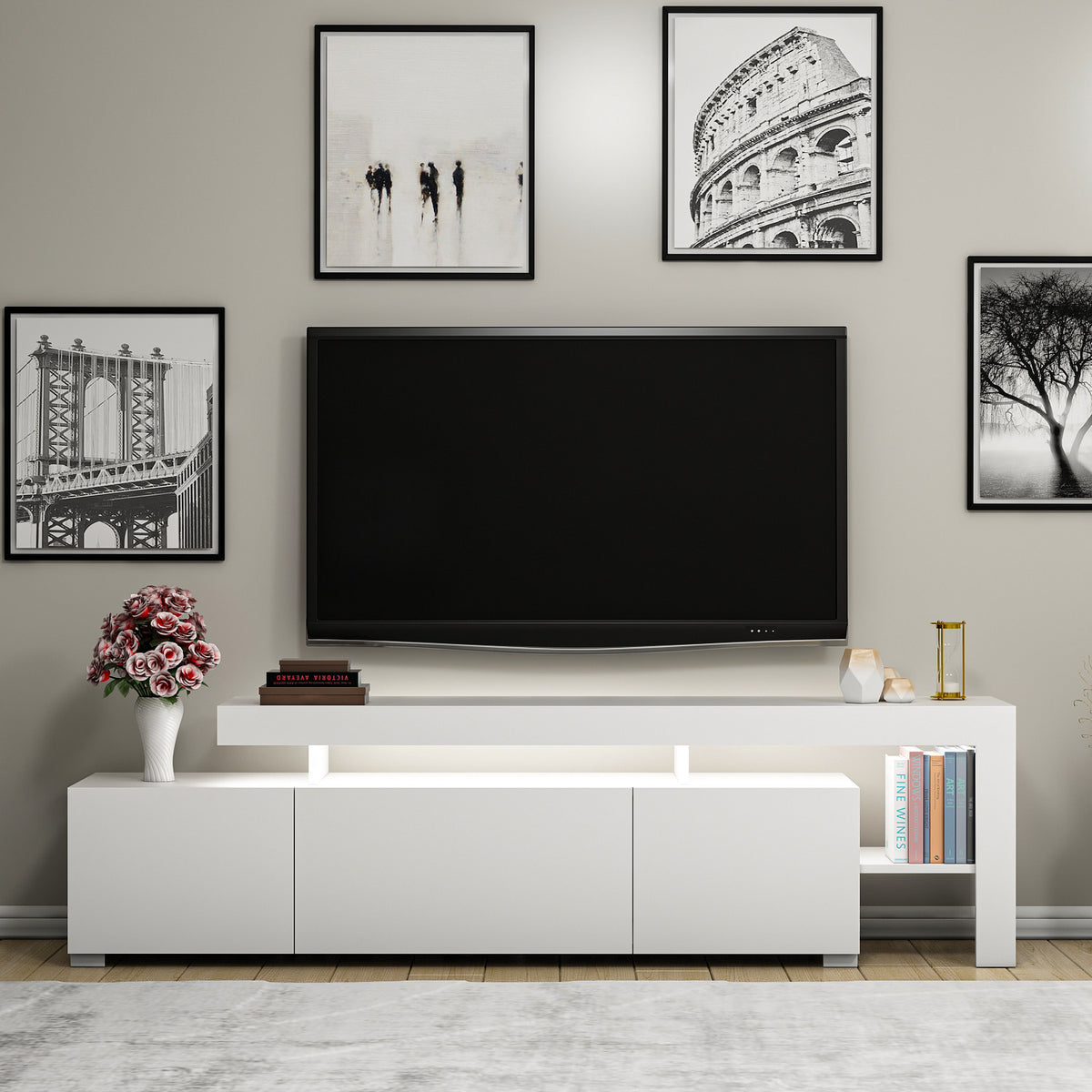Έπιπλο Τηλεόρασης Sifnos Με LED Λευκό 192x37x53 εκ. Μελαμίνης