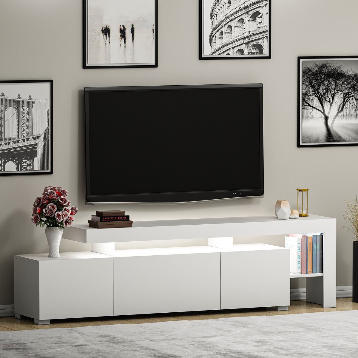 Έπιπλο Τηλεόρασης Sifnos Με LED Λευκό 192x37x53 εκ. Μελαμίνης