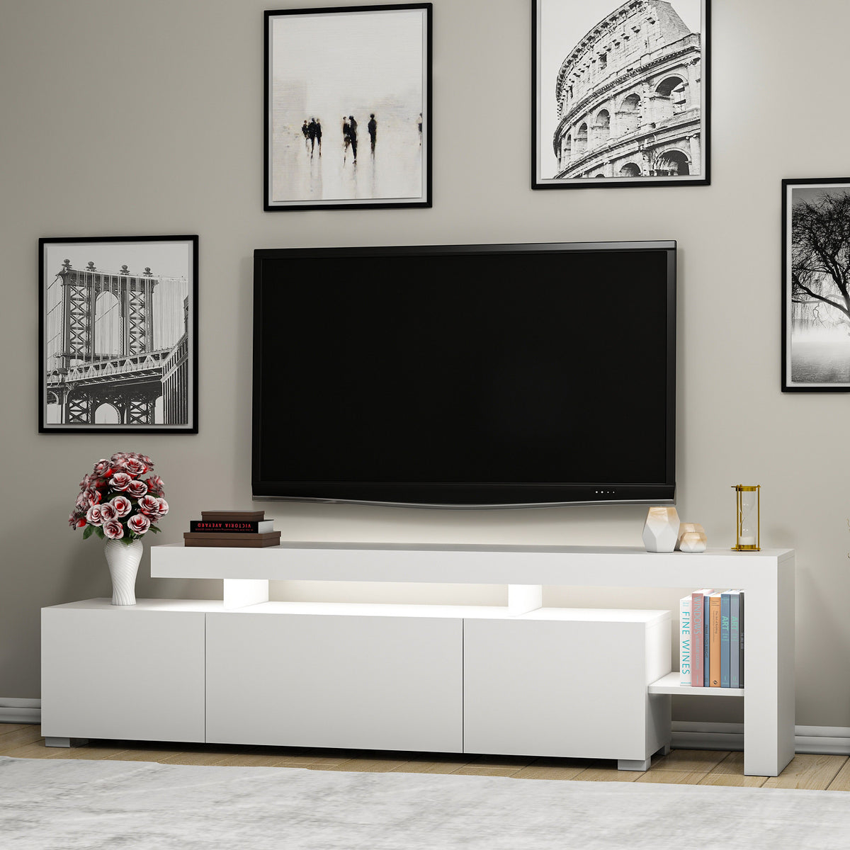 Έπιπλο Τηλεόρασης Sifnos Με LED Λευκό 192x37x53 εκ. Μελαμίνης