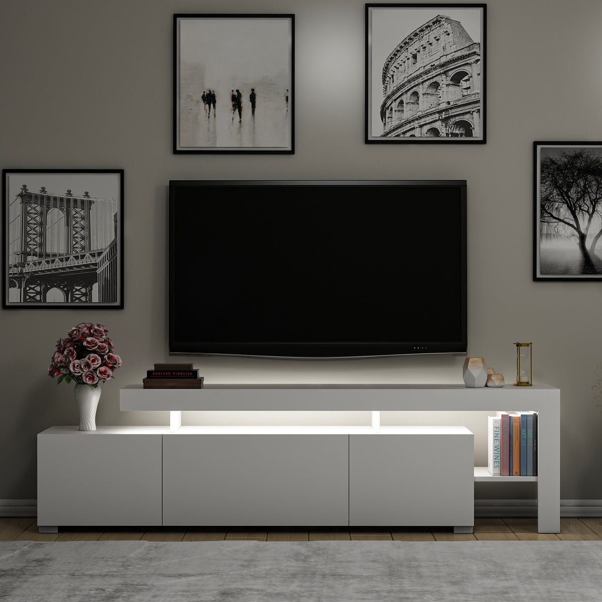 Έπιπλο Τηλεόρασης Sifnos Με LED Λευκό 192x37x53 εκ. Μελαμίνης