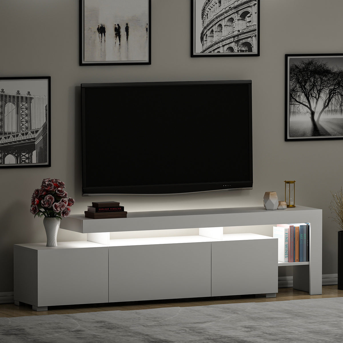 Έπιπλο Τηλεόρασης Sifnos Με LED Λευκό 192x37x53 εκ. Μελαμίνης