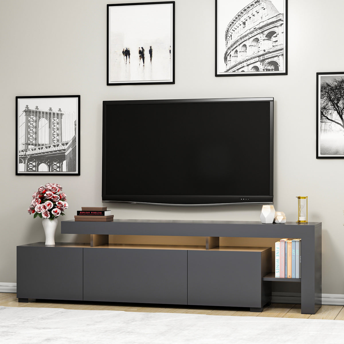 Έπιπλο Τηλεόρασης Sifnos Με LED Ανθρακί 192x37x53 εκ. Μελαμίνης