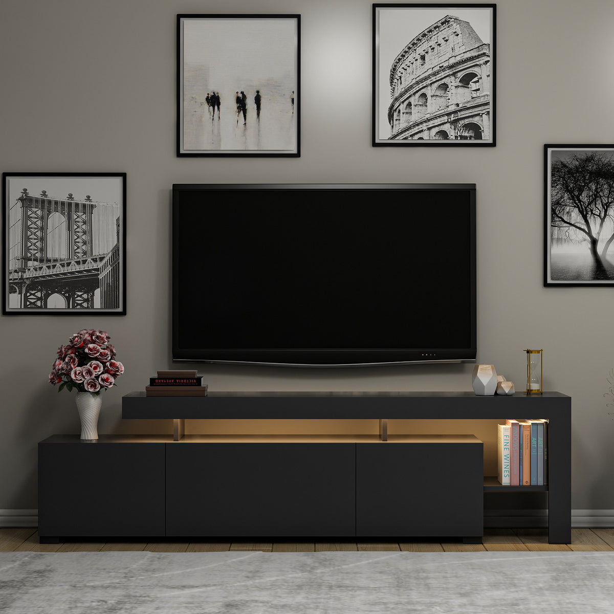 Έπιπλο Τηλεόρασης Sifnos Με LED Ανθρακί 192x37x53 εκ. Μελαμίνης
