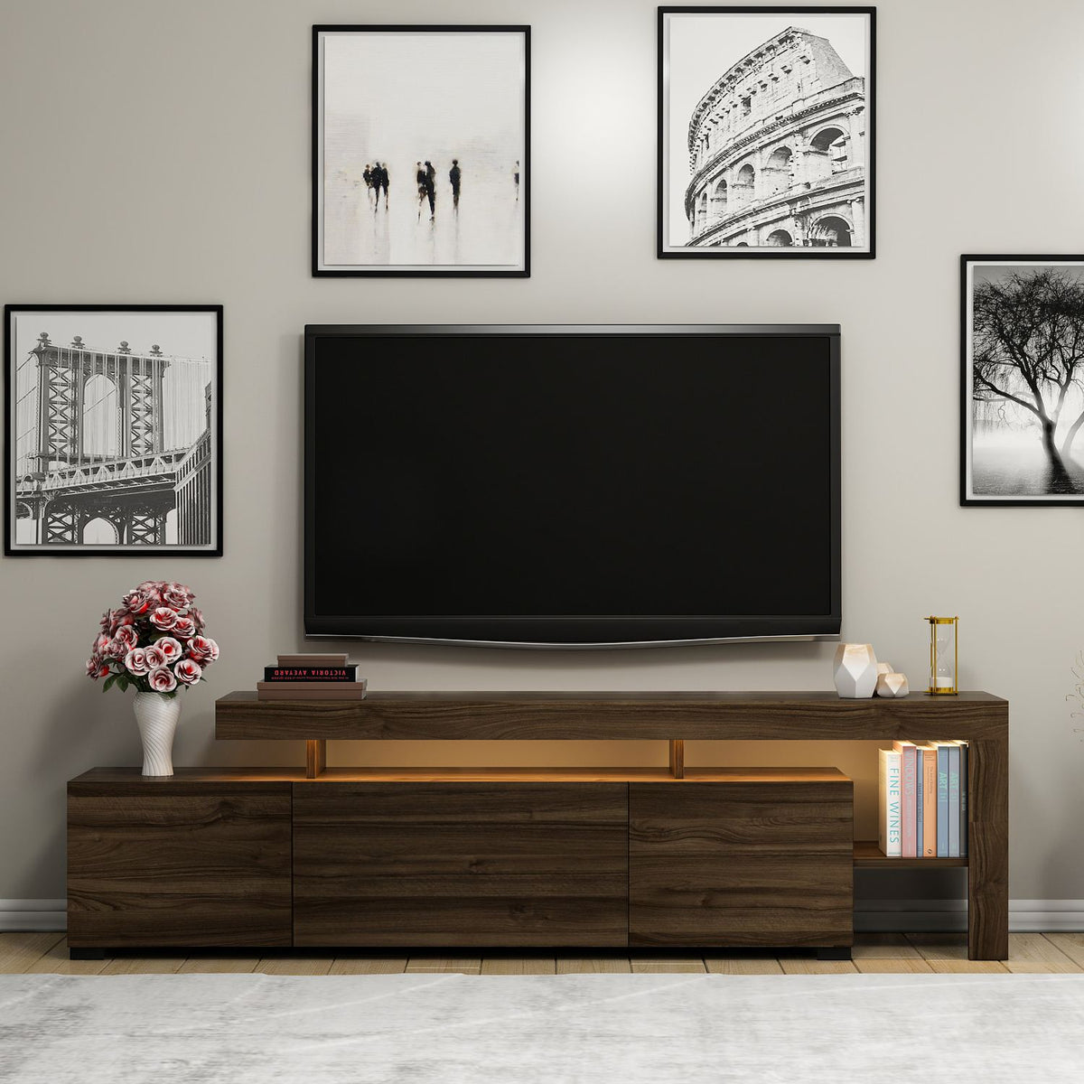 Έπιπλο Τηλεόρασης Sifnos Με LED Καρυδί 192x37x53 εκ. Μελαμίνης