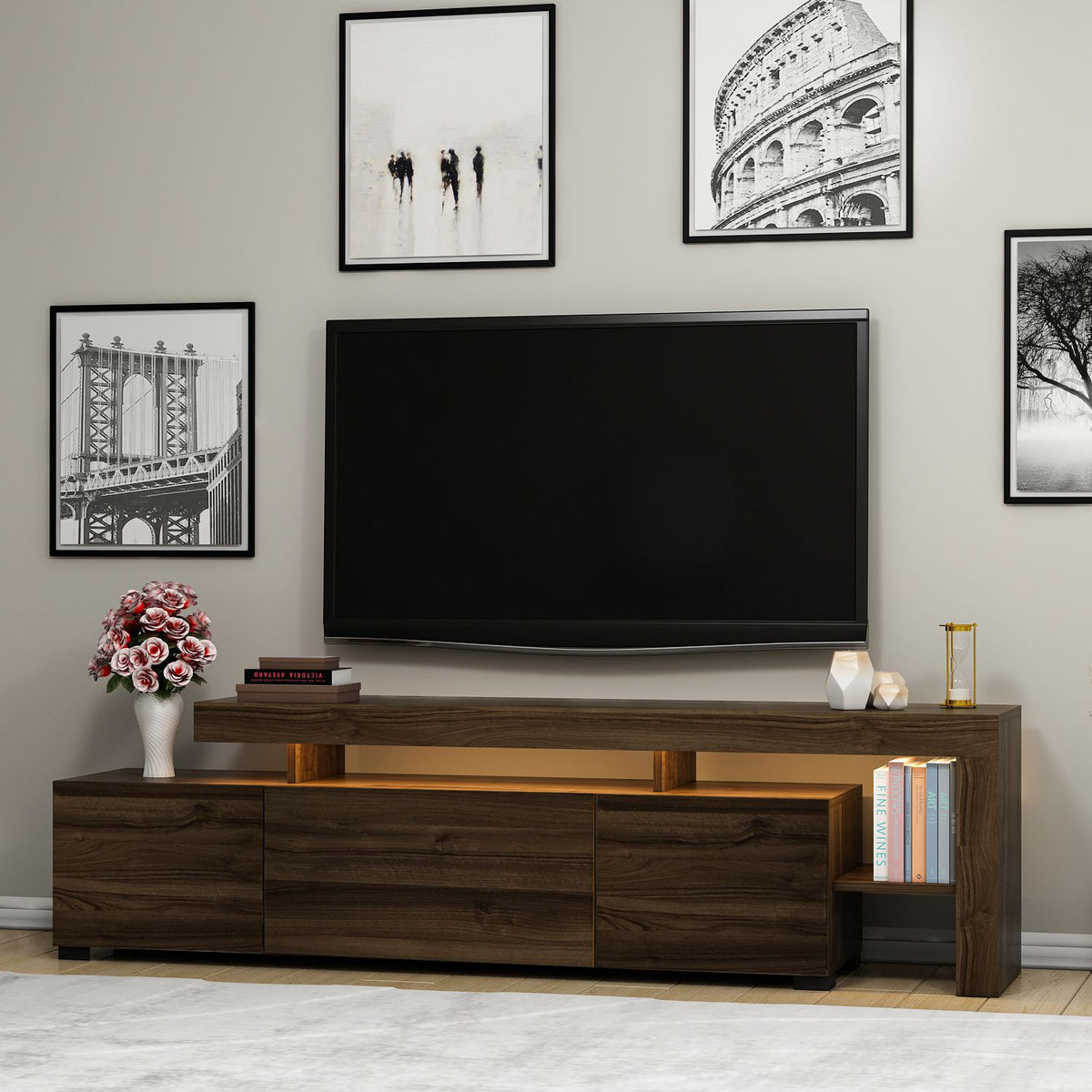 Έπιπλο Τηλεόρασης Sifnos Με LED Καρυδί 192x37x53 εκ. Μελαμίνης