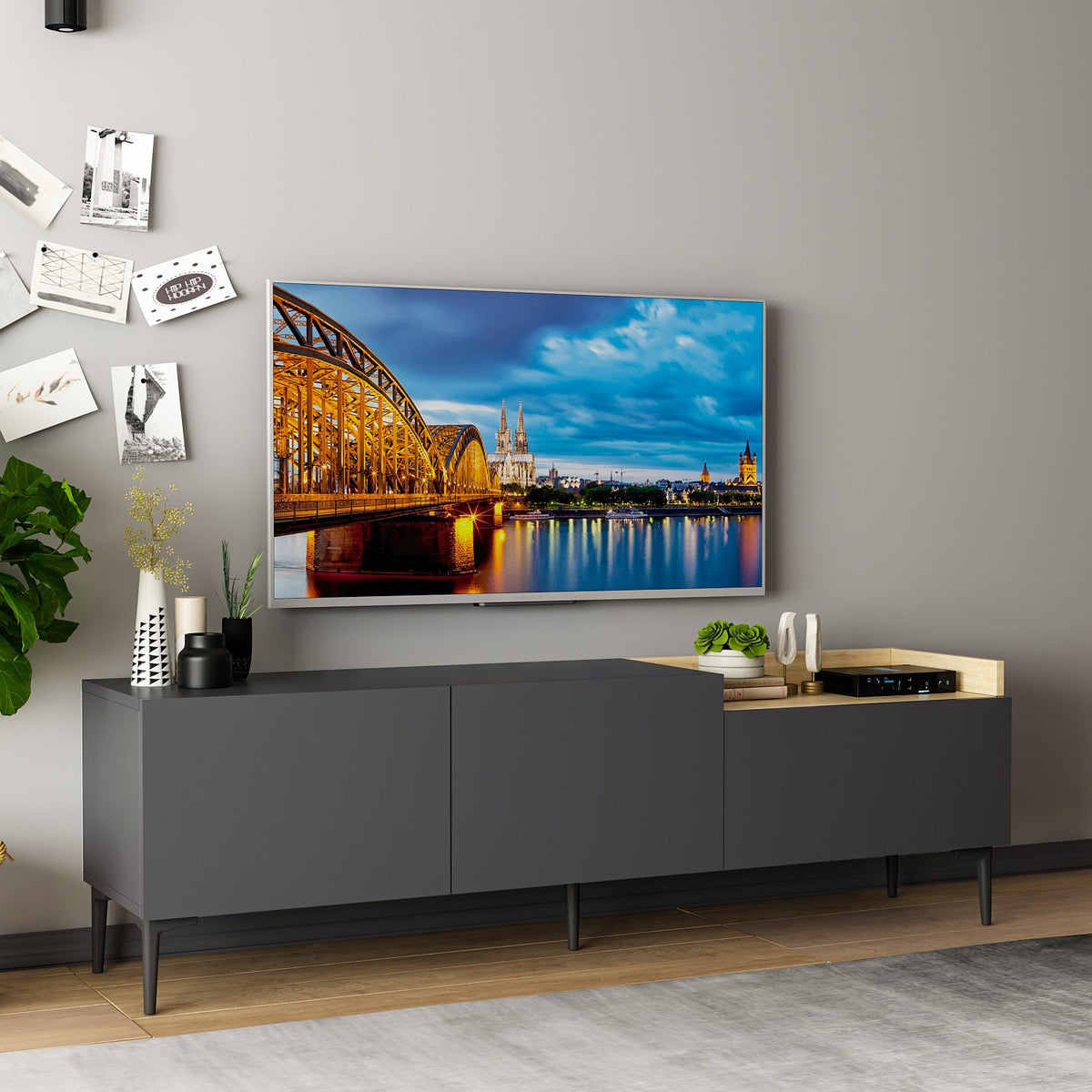 Έπιπλο Τηλεόρασης Sotira Ανθρακί 160x37x48 εκ. Μελαμίνης