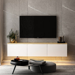 Έπιπλο Τηλεόρασης Sarakiniko Με LED Λευκό - Δρυς 160x32x35 εκ. Μελαμίνης - Pakobazaar