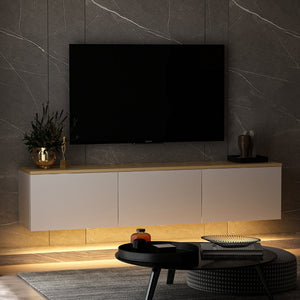 Έπιπλο Τηλεόρασης Sarakiniko Με LED Λευκό - Δρυς 160x32x35 εκ. Μελαμίνης - Pakobazaar