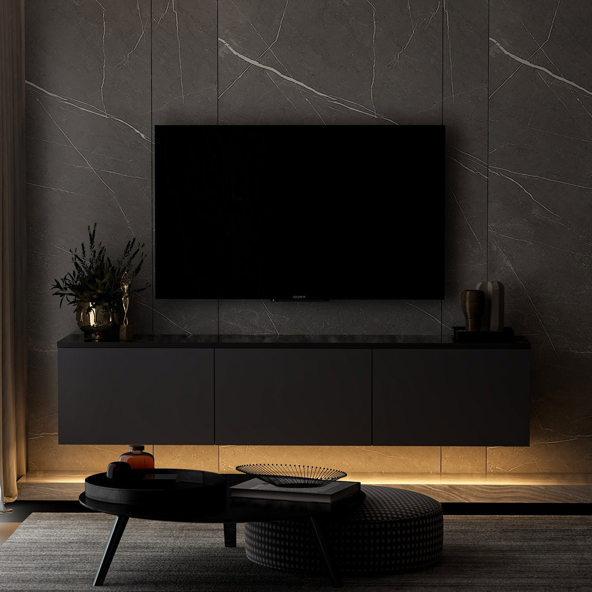 Έπιπλο Τηλεόρασης Kamilari Με Ράφια Ανθρακί 160x32x35 εκ. Μελαμίνης