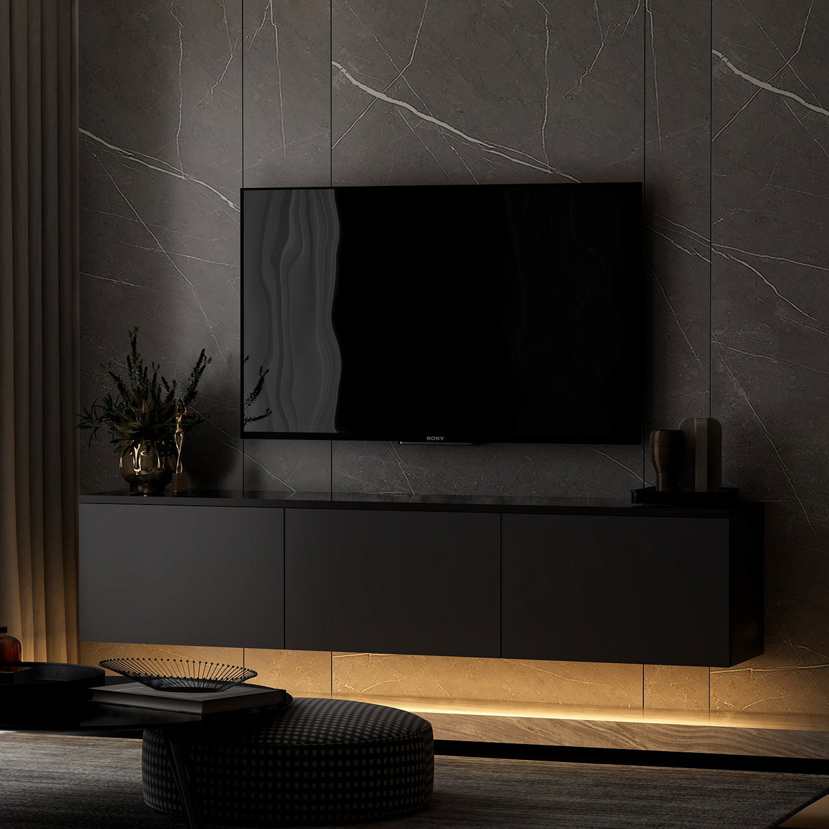 Έπιπλο Τηλεόρασης Kamilari Με Ράφια Ανθρακί 160x32x35 εκ. Μελαμίνης