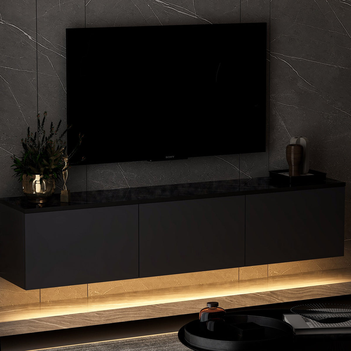Έπιπλο Τηλεόρασης Kamilari Με Ράφια Ανθρακί 160x32x35 εκ. Μελαμίνης