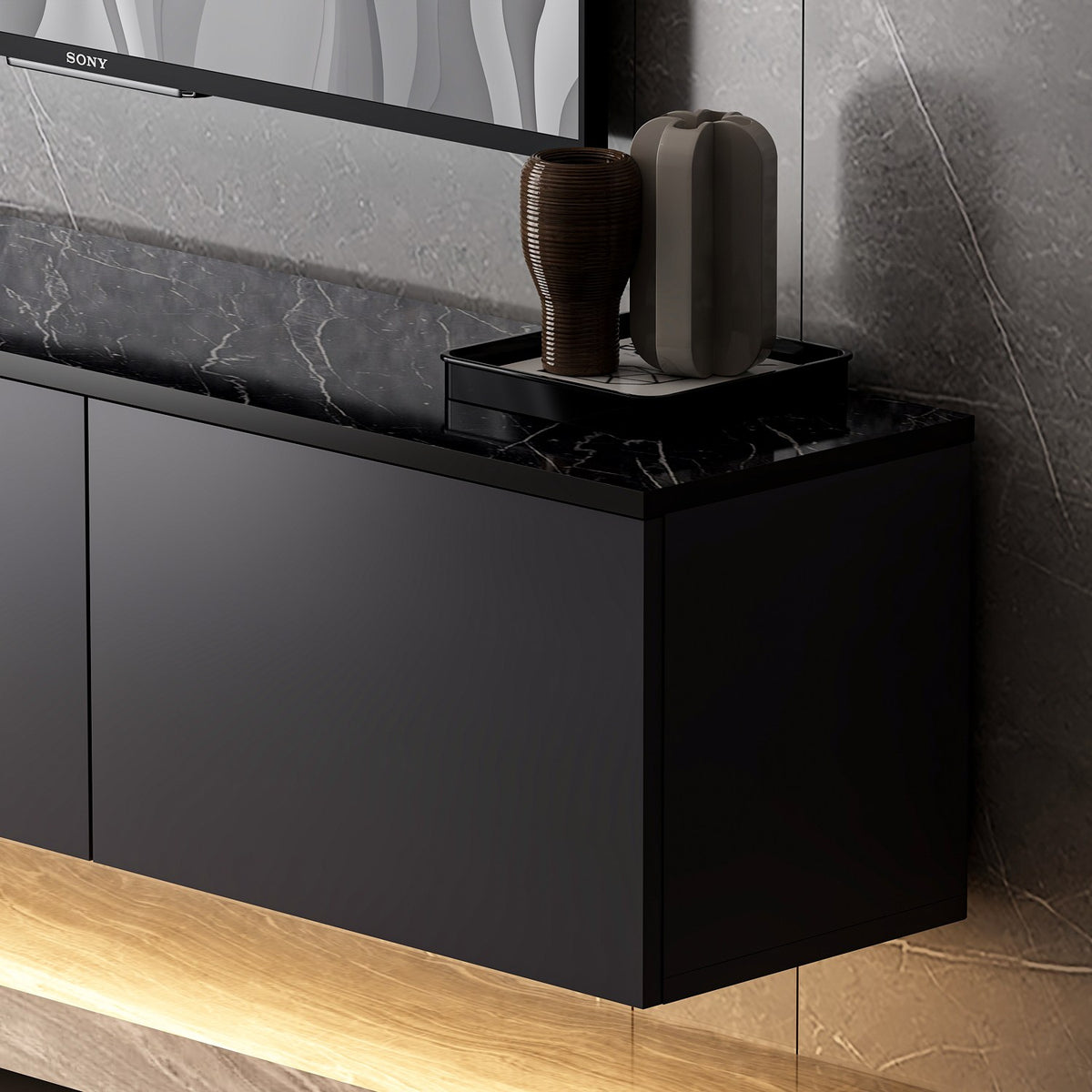Έπιπλο Τηλεόρασης Kamilari Με Ράφια Ανθρακί 160x32x35 εκ. Μελαμίνης