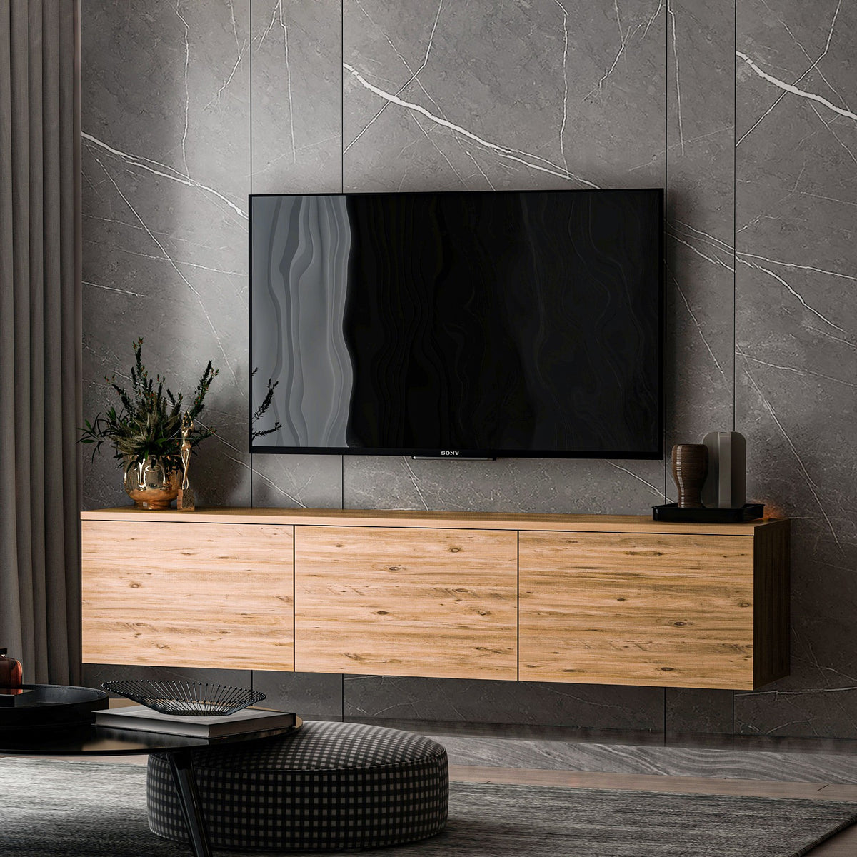 Έπιπλο Τηλεόρασης Sarakiniko Ατλαντικό Πεύκο 160x32x35 εκ. Μελαμίνης