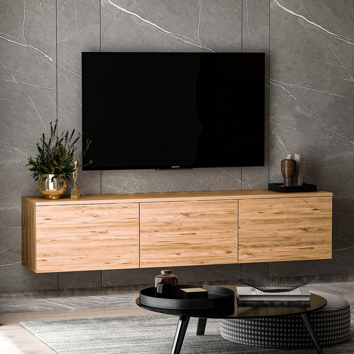 Έπιπλο Τηλεόρασης Sarakiniko Ατλαντικό Πεύκο 160x32x35 εκ. Μελαμίνης