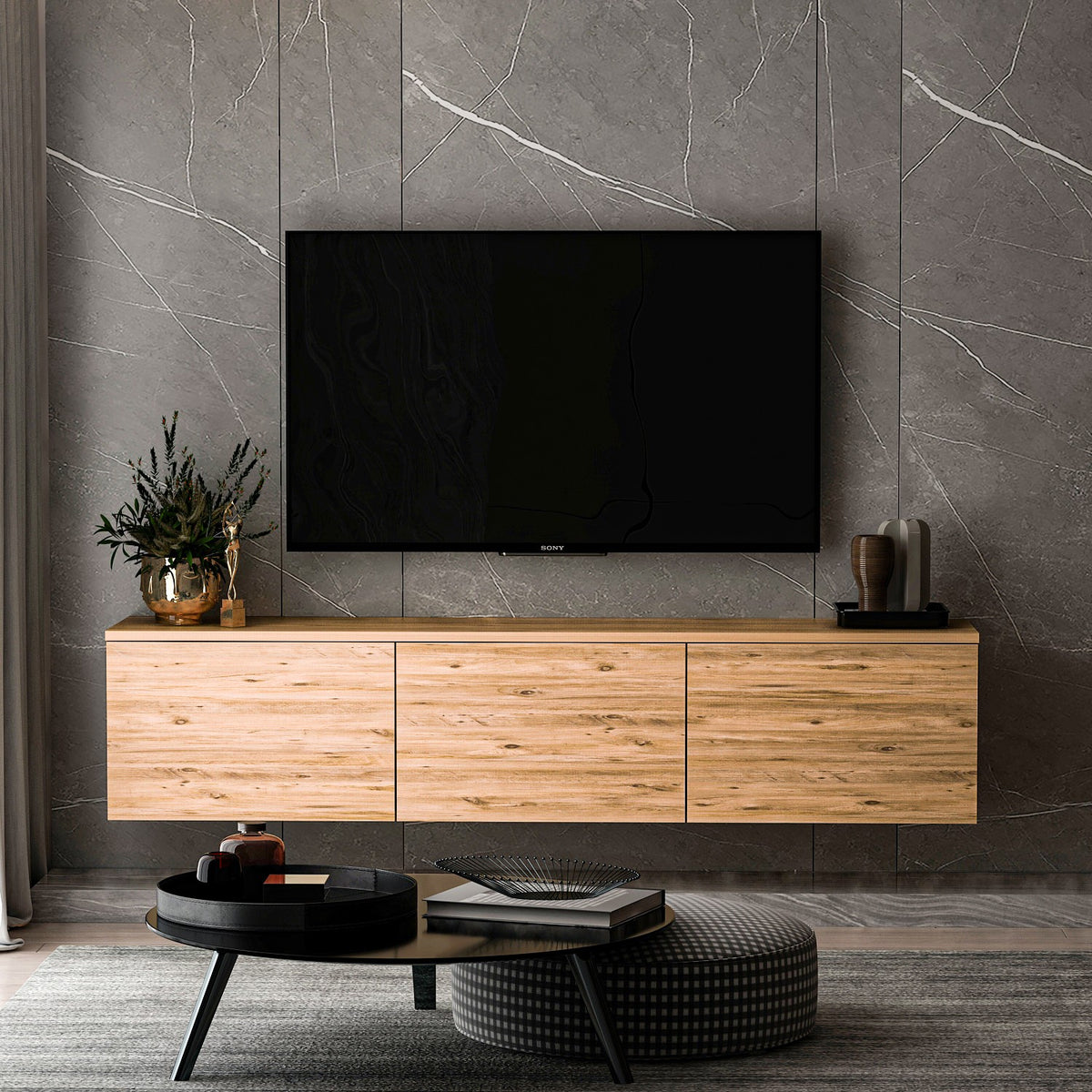 Έπιπλο Τηλεόρασης Sarakiniko Ατλαντικό Πεύκο 160x32x35 εκ. Μελαμίνης