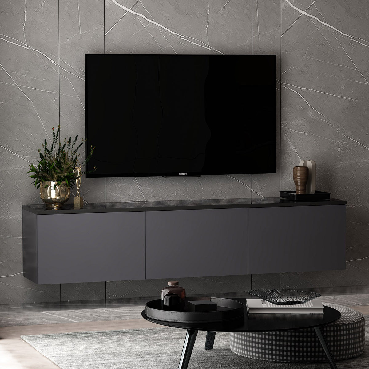 Έπιπλο Τηλεόρασης Sarakiniko Με Ράφια Ανθρακί 160x32x35 εκ. Μελαμίνης