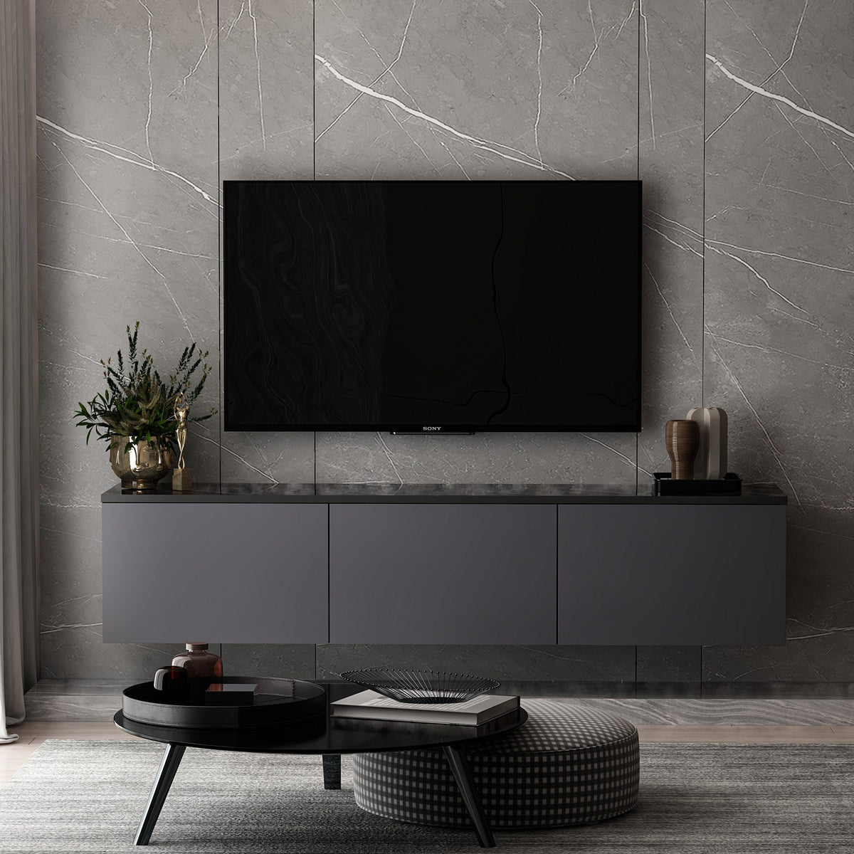 Έπιπλο Τηλεόρασης Sarakiniko Με Ράφια Ανθρακί 160x32x35 εκ. Μελαμίνης