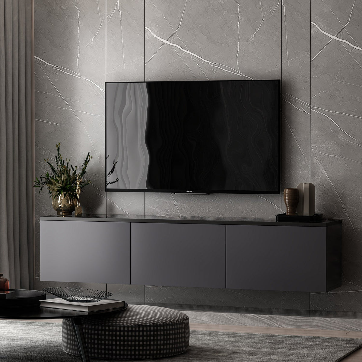 Έπιπλο Τηλεόρασης Sarakiniko Με Ράφια Ανθρακί 160x32x35 εκ. Μελαμίνης