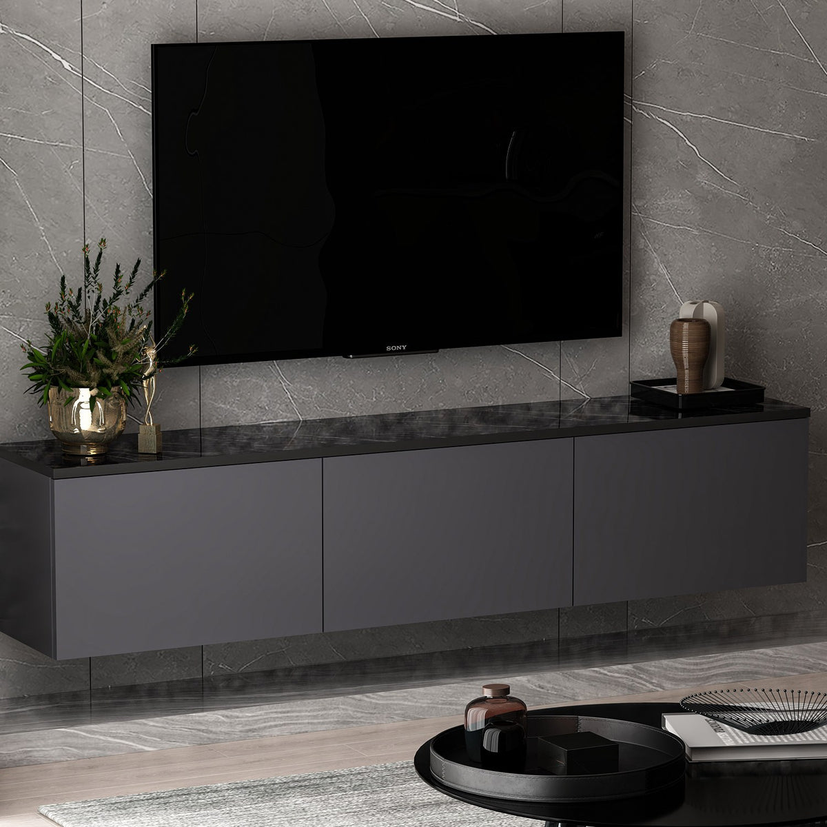 Έπιπλο Τηλεόρασης Sarakiniko Με Ράφια Ανθρακί 160x32x35 εκ. Μελαμίνης