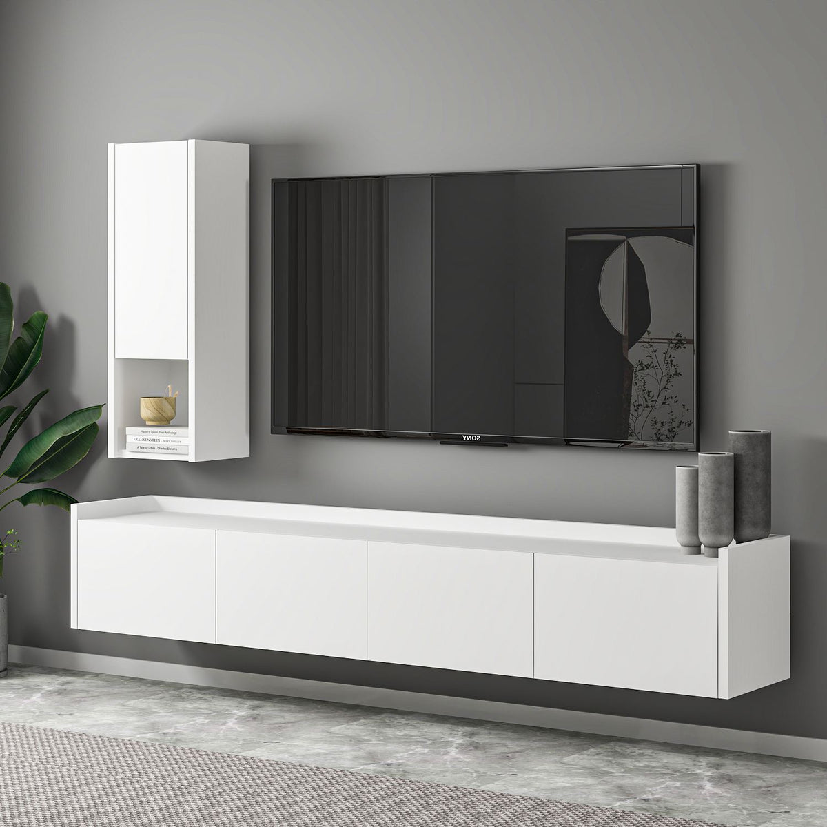 Έπιπλο Τηλεόρασης Erkynas Λευκό 160x29.6x35 εκ. Μελαμίνης