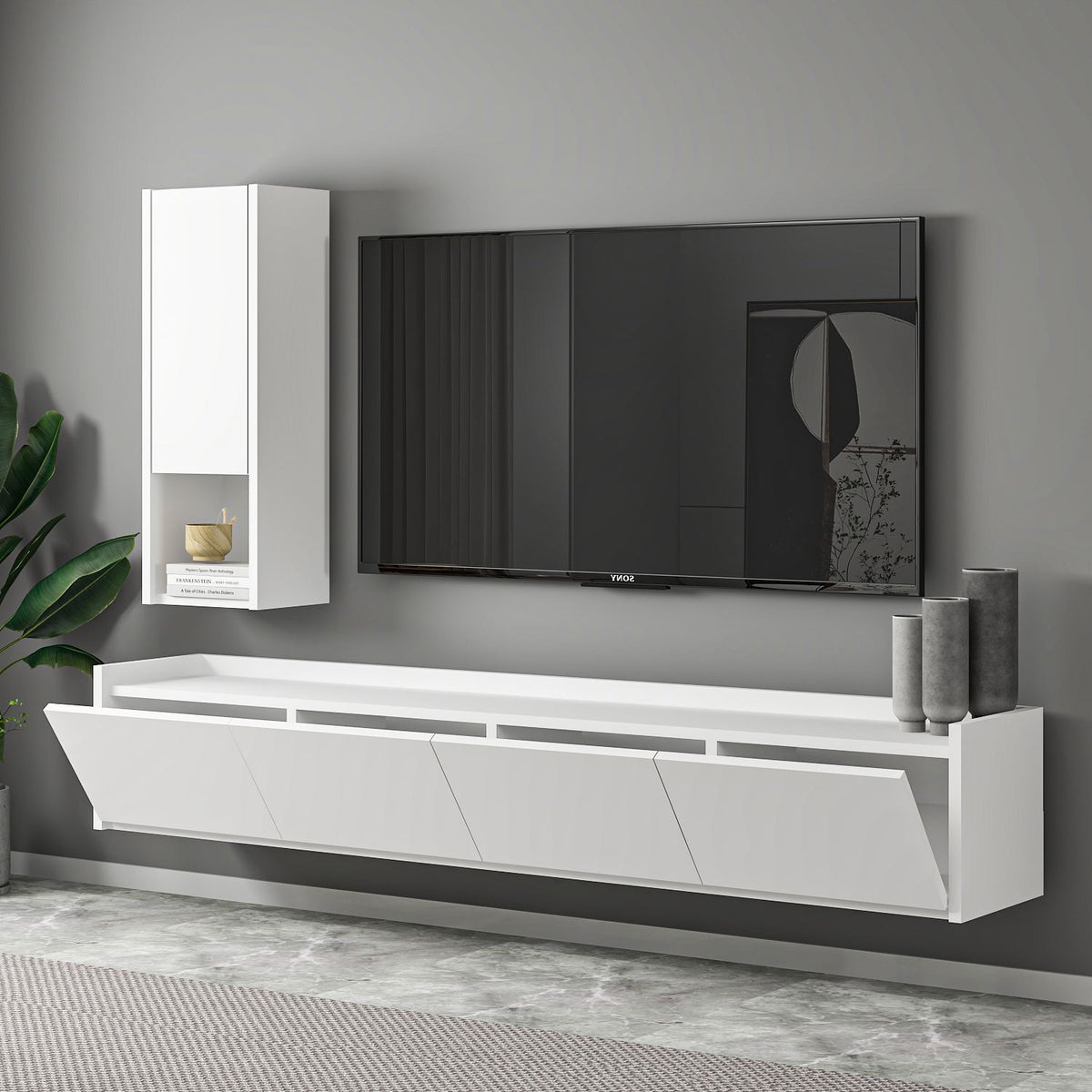 Έπιπλο Τηλεόρασης Erkynas Λευκό 160x29.6x35 εκ. Μελαμίνης