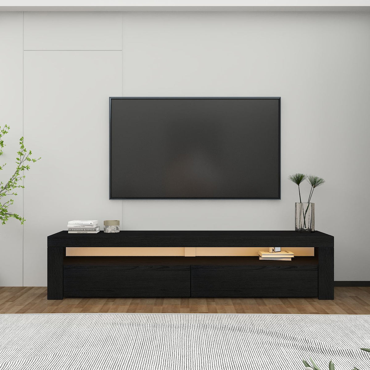 Έπιπλο Τηλεόρασης Amari Με LED Μαύρο Ξύλο 150x36.8x46.8 εκ. Μελαμίνης