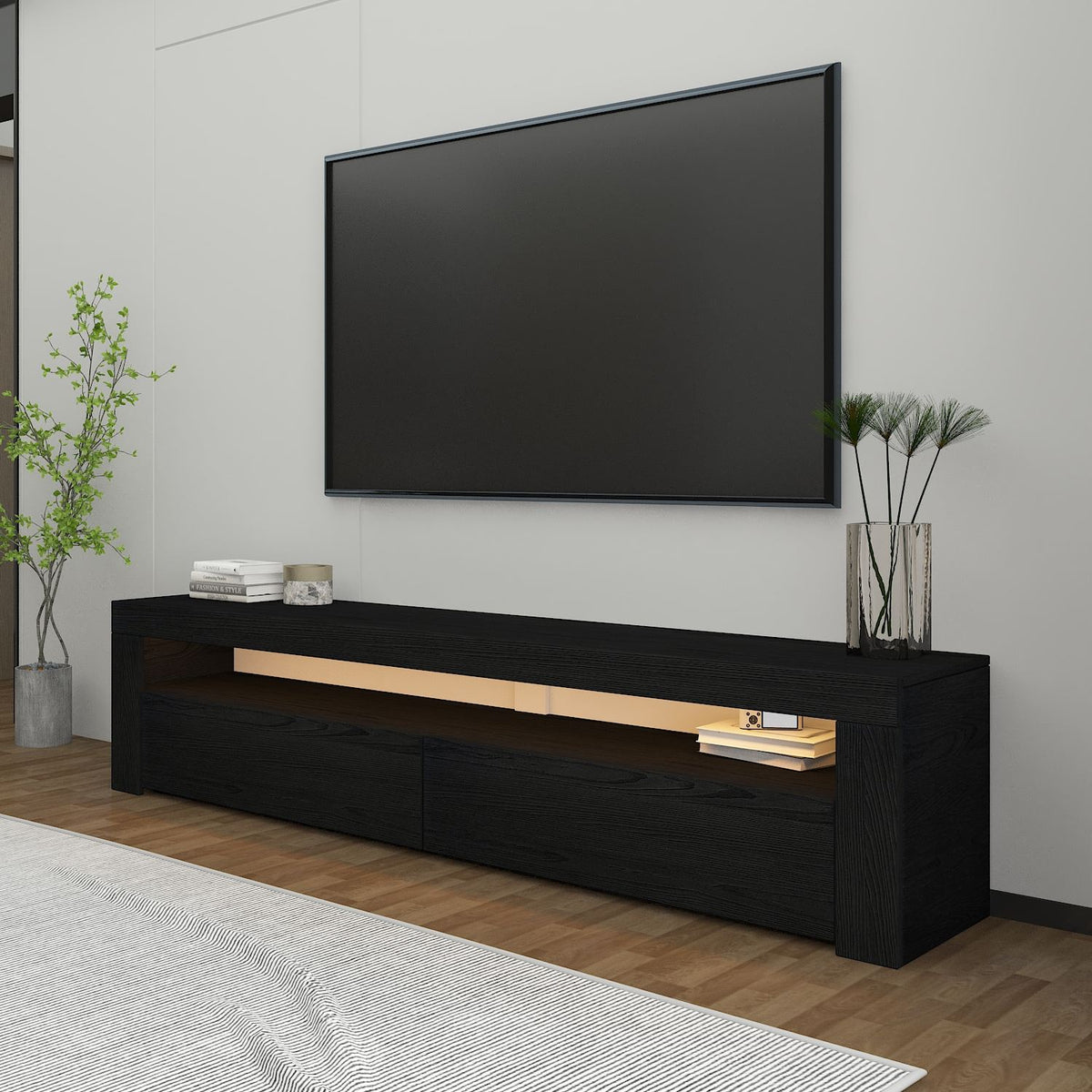 Έπιπλο Τηλεόρασης Amari Με LED Μαύρο Ξύλο 150x36.8x46.8 εκ. Μελαμίνης
