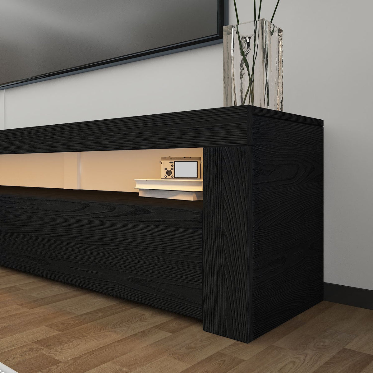 Έπιπλο Τηλεόρασης Amari Με LED Μαύρο Ξύλο 150x36.8x46.8 εκ. Μελαμίνης