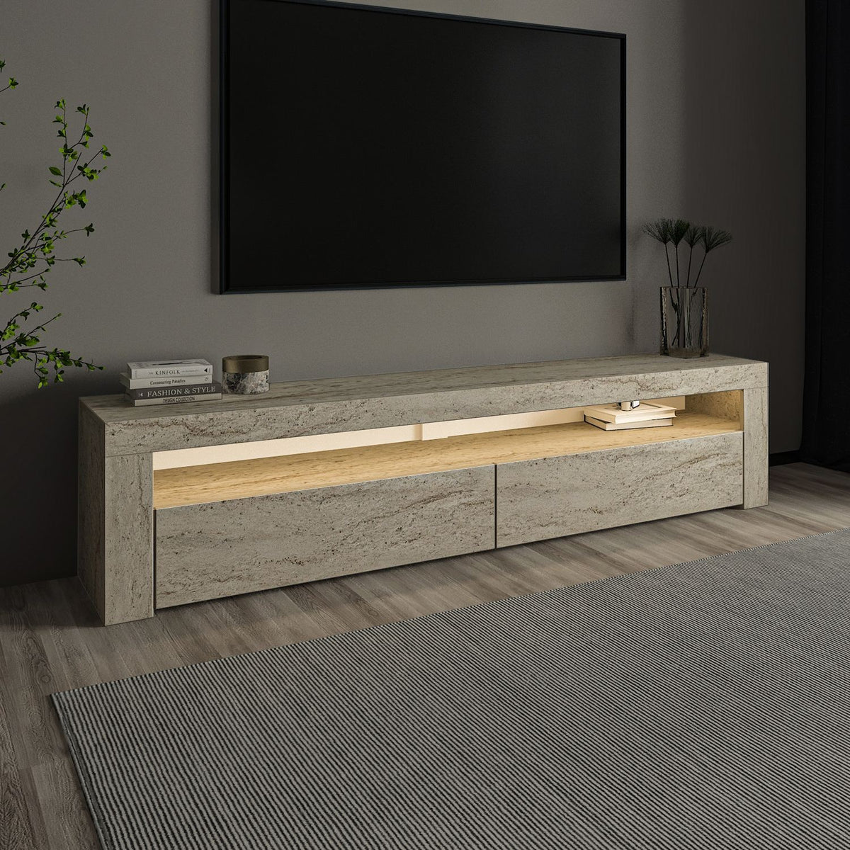 Έπιπλο Τηλεόρασης Amari Με LED Travertine 150x36.8x46.8 εκ. Μελαμίνης