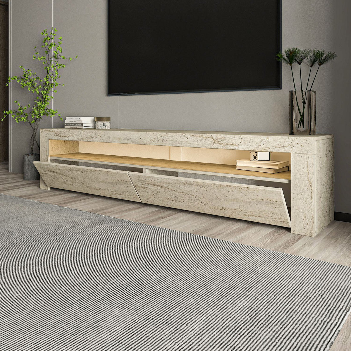 Έπιπλο Τηλεόρασης Amari Με LED Travertine 150x36.8x46.8 εκ. Μελαμίνης