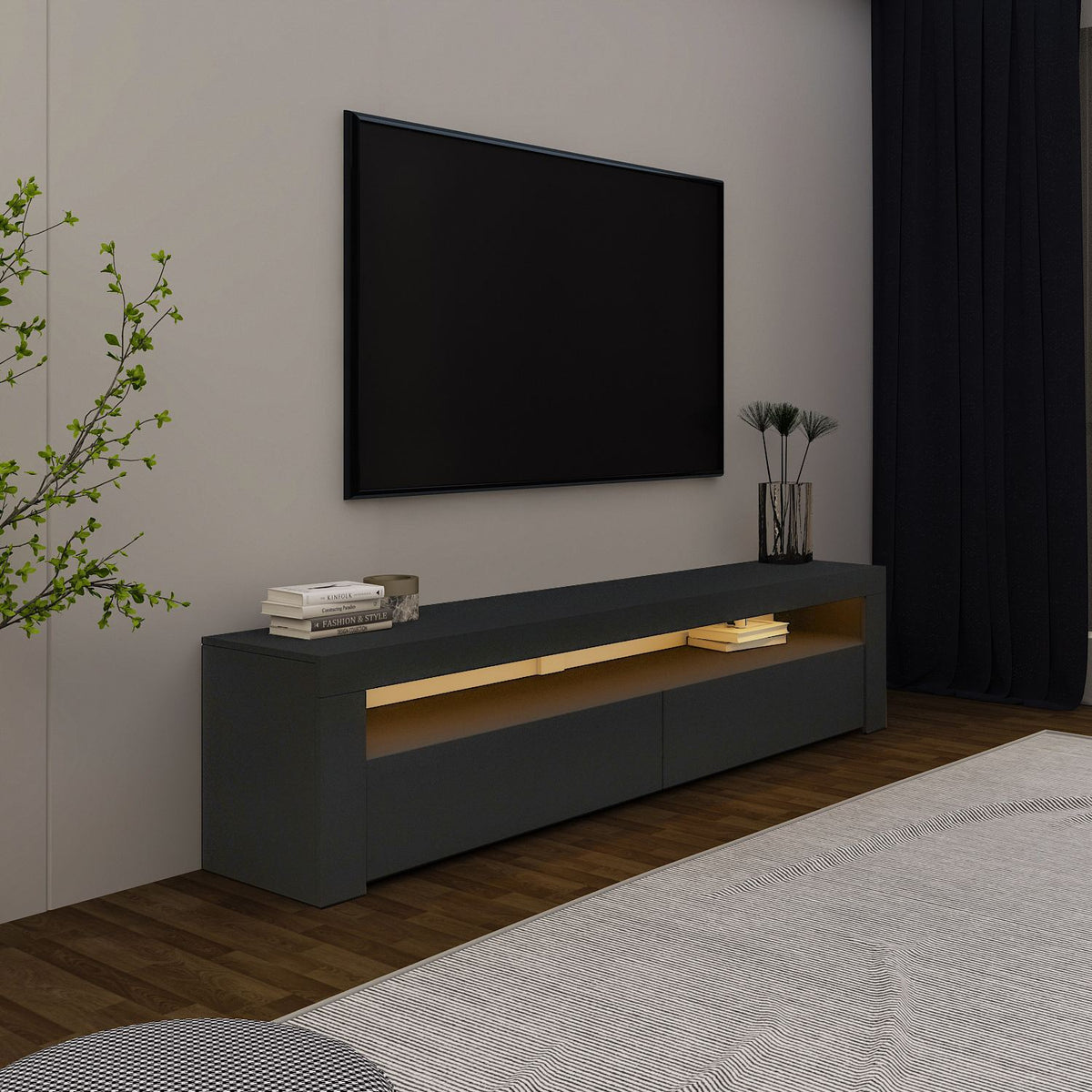 Έπιπλο Τηλεόρασης Amari Με LED Ανθρακί 150x36.8x46.8 εκ. Μελαμίνης - Pakobazaar