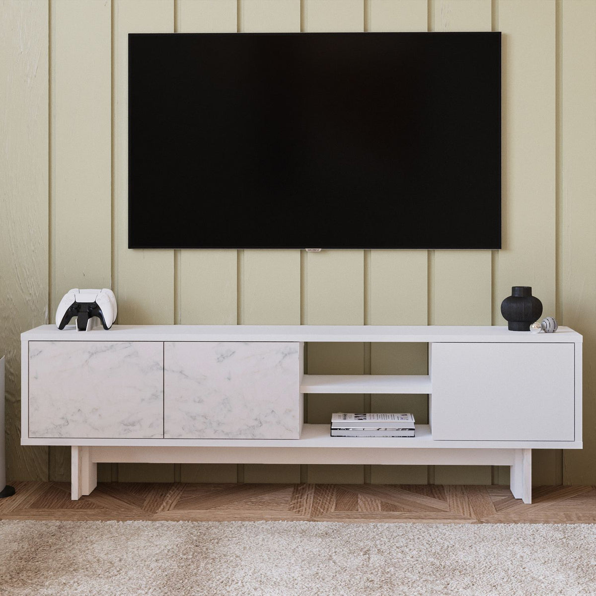 Έπιπλο Τηλεόρασης Damavolos Λευκό Μάρμαρο 150x30x45 εκ. Μελαμίνης