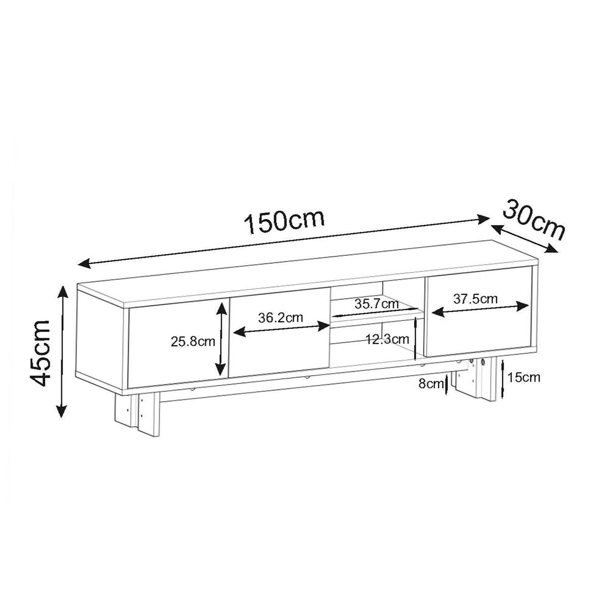 Έπιπλο Τηλεόρασης Damavolos Μαύρο Μάρμαρο 150x30x45 εκ. Μελαμίνης
