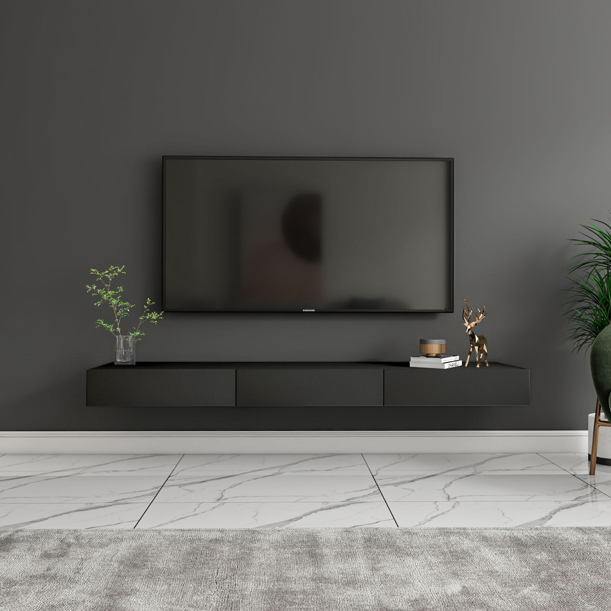Έπιπλο Τηλεόρασης Kalolimnos Επιτοίχιο Ανθρακί 140x31.8x16.6 εκ. Μελαμίνης