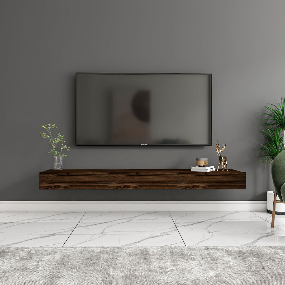 Έπιπλο Τηλεόρασης Kalolimnos Επιτοίχιο Καρυδί 140x31.8x16.6 εκ. Μελαμίνης