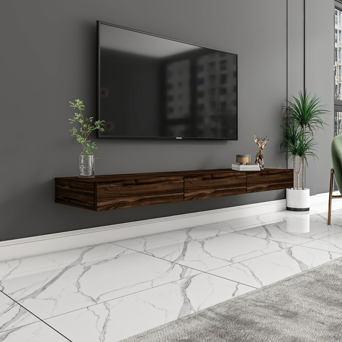 Έπιπλο Τηλεόρασης Kalolimnos Επιτοίχιο Καρυδί 140x31.8x16.6 εκ. Μελαμίνης