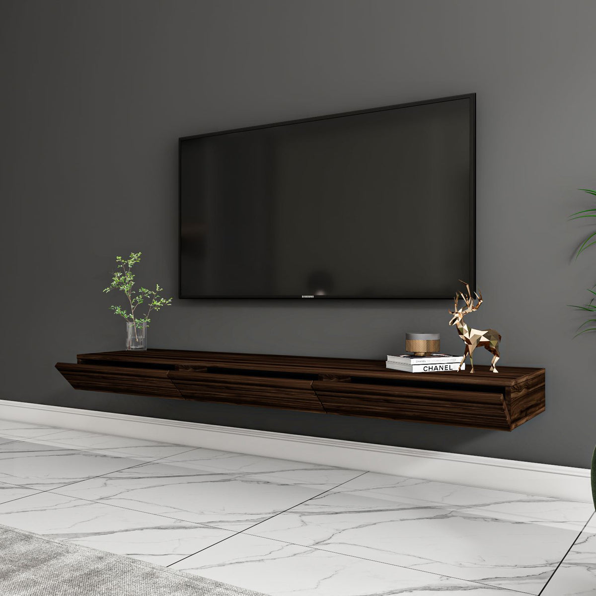 Έπιπλο Τηλεόρασης Kalolimnos Επιτοίχιο Καρυδί 140x31.8x16.6 εκ. Μελαμίνης