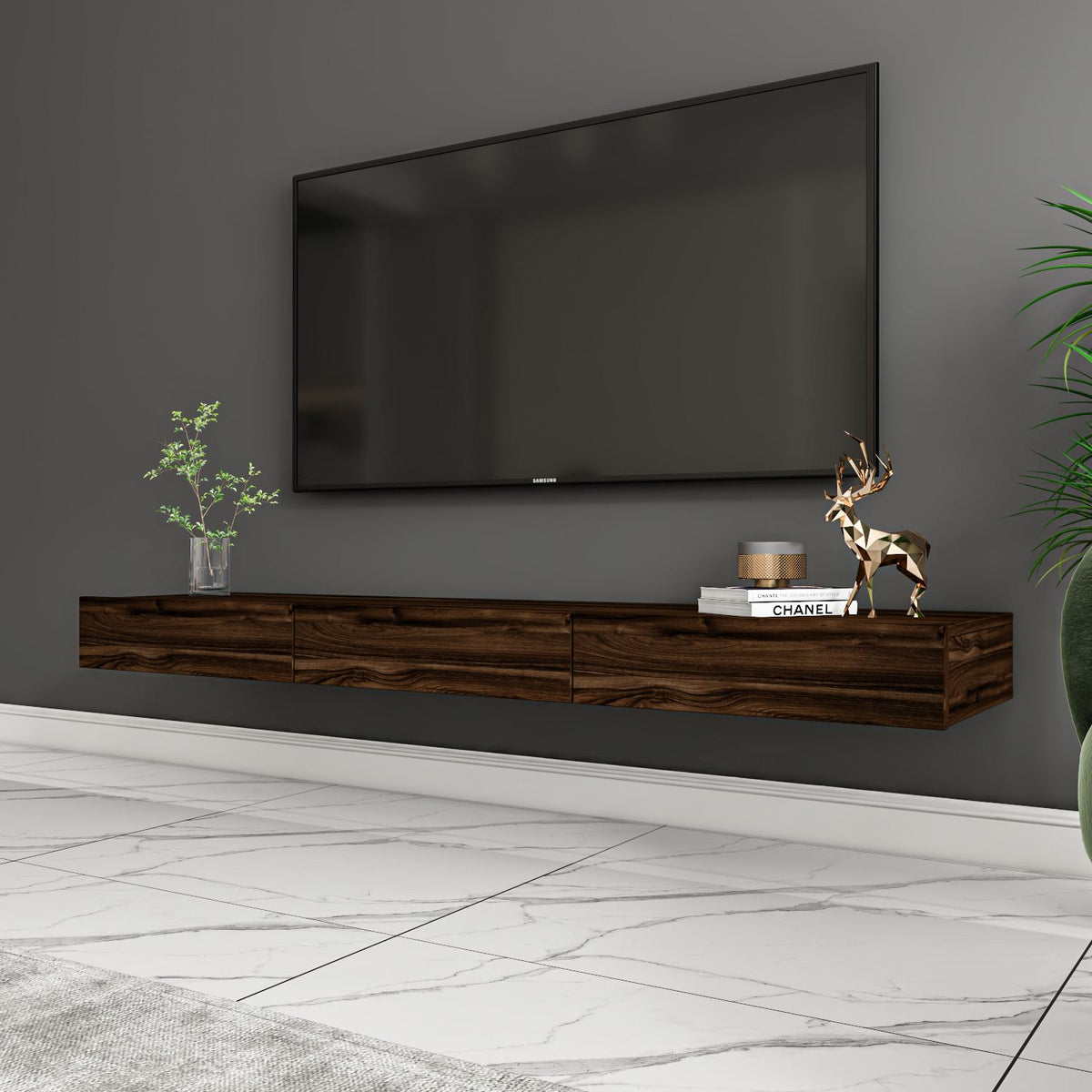 Έπιπλο Τηλεόρασης Kalolimnos Επιτοίχιο Καρυδί 140x31.8x16.6 εκ. Μελαμίνης