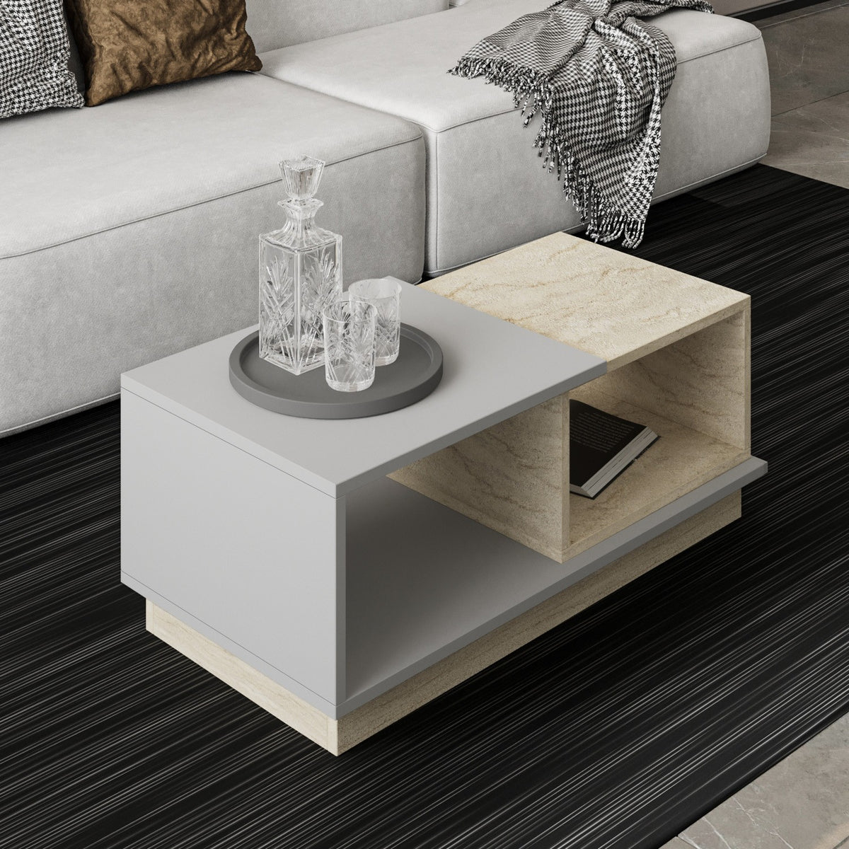 Τραπεζάκι Σαλονιού Panaitolio Travertine - Γκρι 90x45x36 εκ. Μελαμίνης