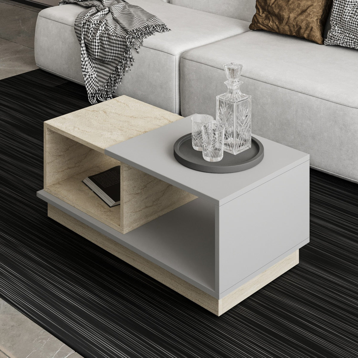 Τραπεζάκι Σαλονιού Panaitolio Travertine - Γκρι 90x45x36 εκ. Μελαμίνης